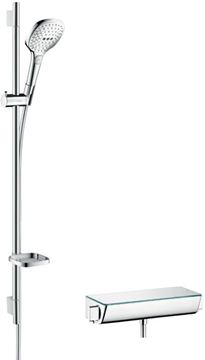 HANSGROHE RAINDANCE SELECT E 120 sprchový set s termostatickou baterií, ruční sprcha se 3 proudy, tyč, hadice, bílá/chrom
