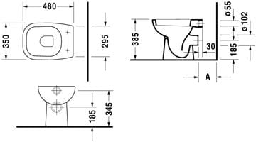 DURAVIT D-CODE stacionární WC, zadní odpad 21080900002 Technický nákres