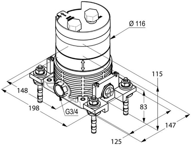 KLUDI FLEXX.BOXX podomítkové těleso DN20 88088 Technický nákres