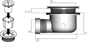 IDEAL STANDARD ULTRA FLAT S vaničkový sifon pr. 90 mm, bez krytky K936367 Technický nákres