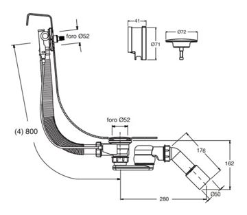CONCEPT 200 vanový sifon 80 cm, s napouštěním přepadem, bovden, chrom CRID64167951CON Technický nákres