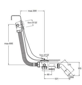 CONCEPT 200 vanový sifon 60 cm, se zátkou CRI12C807951CON Technický nákres