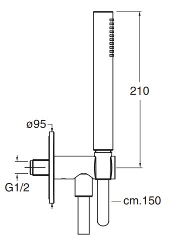 CRISTINA sprchová souprava 3-dílná, ruční sprcha 210 mm, hadice, držák, PVD, kartáčovaná nerez CRIPD43928 Technický nákres