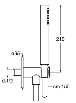 CRISTINA sprchová souprava 3-dílná, ruční sprcha 210 mm, hadice, držák, PVD, kartáčovaná nerez CRIPD43928 Technický nákres