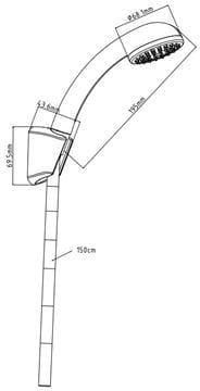 EASY sprchová souprava 3-dílná, ruční sprcha pr. 68,1 mm, hadice, držák, chrom JA201 Technický nákres