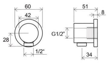 RAVAK 701.00 stěnový vývod sprchy 60x51mm, chrom  X07P004 Technický nákres