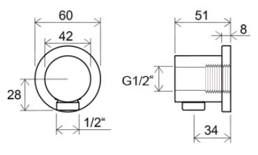 RAVAK 701.00 stěnový vývod sprchy 60x51mm, chrom  X07P004 Technický nákres