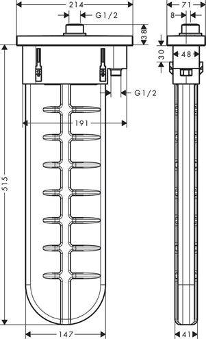 HANSGROHE SBOX vrchní sada s hadicí 1450mm, pro instalaci na okraj vany, chrom 28010000 Technický nákres