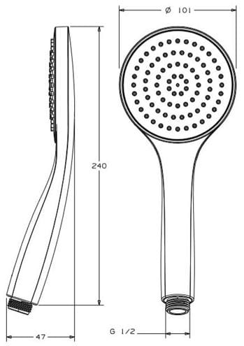 CONCEPT 100 sprchová souprava 3-dílná, ruční sprcha pr. 101 mm, hadice, držák, chrom PM10048/CO Technický nákres