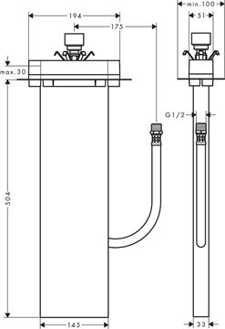 HANSGROHE SBOX základní těleso pro montáž na okraj vany nebo na sokl 13560180 Technický nákres