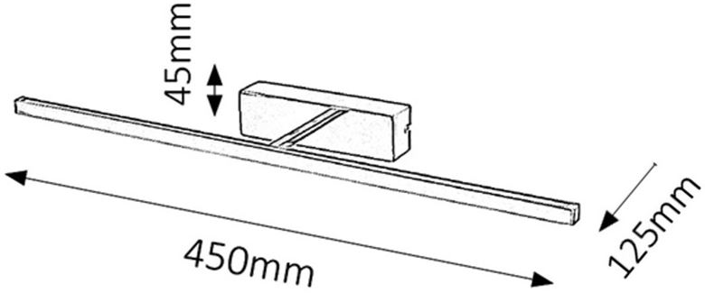 RABALUX PICTURE SLIM nástěnné LED svítidlo, 4000 K, 321 lm, 450 mm, chrom  3909 Technický nákres