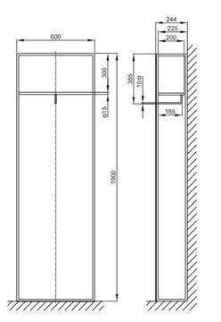 BETTELUX SHAPE zrcadlo 60x190 cm, s poličkou Q050-815FH814 Technický nákres