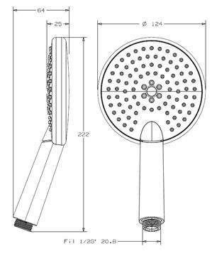 CONCEPT 300 ruční sprcha pr. 120 mm, 3 proudy, chrom PM10002/CO Technický nákres