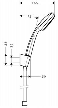 HANSGROHE CROMA 100 MONO 1JET sprchová souprava 3-dílná, ruční sprcha pr. 100 mm, hadice, držák, chrom 27574000 Technický nákres