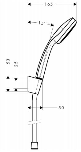 HANSGROHE CROMA 100 MONO 1JET sprchová souprava 3-dílná, ruční sprcha pr. 100 mm, hadice, držák, chrom 27574000 Technický nákres