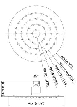 EASY PLUS horní sprcha pr. 200 mm, nerez JA170 Technický nákres