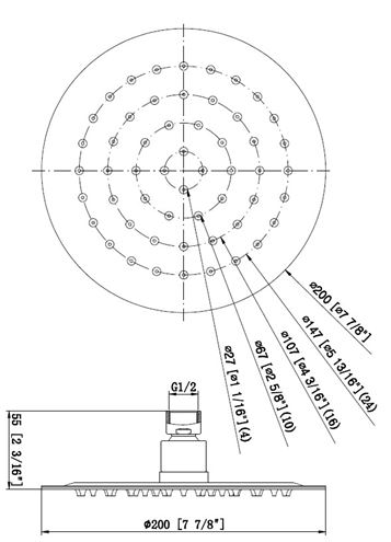 EASY PLUS horní sprcha pr. 200 mm, nerez JA170 Technický nákres