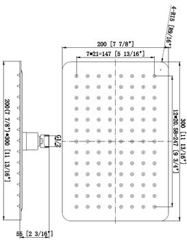 EASY PLUS horní sprcha 200x300 mm, nerez JA174 Technický nákres