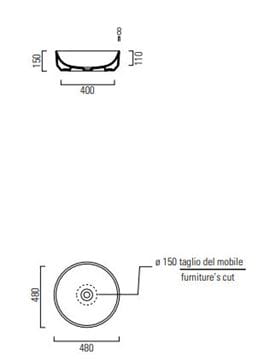 CONCEPT 200 umyvadlo 48 cm, bez přepadu 48ACO200EXCB Technický nákres