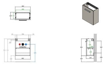 CONCEPT 200 skříňka pod umyvadlo 49,2x24,7x55 cm, 1 dvířka, panty vpravo, přírodní dub WU525CO200D1428 Technický nákres