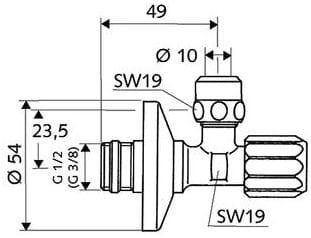 SCHELL rohový ventil 1/2"x3/8", s filtrem, chrom 049490699 Technický nákres