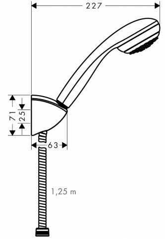 HANSGROHE CROMETTA 85 MONO 1JET sprchová souprava 3-dílná, ruční sprcha pr. 85 mm, hadice, držák, chrom 27576000 Technický nákres