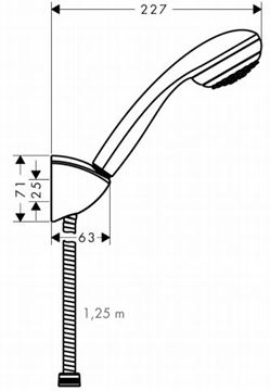 HANSGROHE CROMETTA 85 MONO 1JET sprchová souprava 3-dílná, ruční sprcha pr. 85 mm, hadice, držák, chrom 27576000 Technický nákres