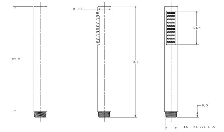 CONCEPT 200 BLACK ruční sprcha 194 mm, černá PM0600ST/MB Technický nákres