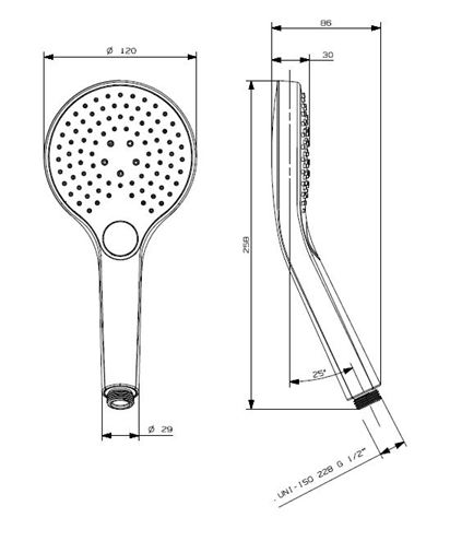 CONCEPT 200 BLACK ruční sprcha pr. 120 mm, 3 proudy, černá PM06032/MB Technický nákres