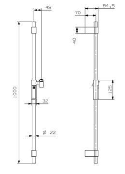 CONCEPT 200 BLACK sprchová tyč 1000 mm s držákem ruční sprchy, černá PM02009/MB Technický nákres