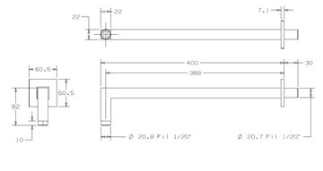 CONCEPT 200 BLACK sprchové rameno 400 mm, nástěnné, matná černá PM10011/MB Technický nákres