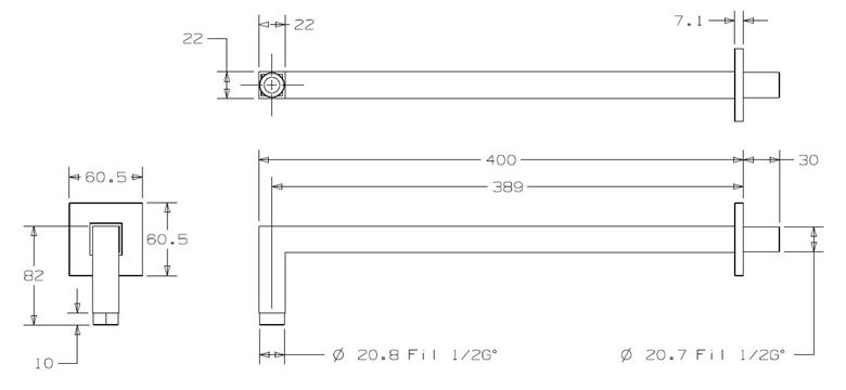 CONCEPT 300 sprchové rameno 400 mm, nástěnné, chrom PM10011/CO Technický nákres