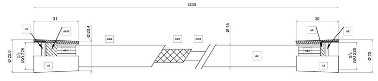 CONCEPT 200 BLACK sprchová hadice 1250 mm, hladká, s ochranou proti překroucení, plast, matná černá PA11038/MB Technický nákres