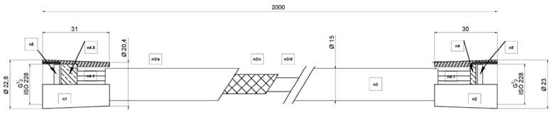 CONCEPT 200 BLACK sprchová hadice 2000 mm, hladká, s ochranou proti překroucení, plast, matná černá PA11039/MB Technický nákres