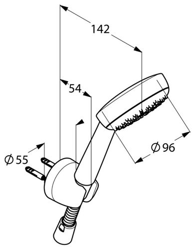 KLUDI LOGO 1S sprchová souprava 3-dílná, ruční sprcha pr. 96 mm, hadice, držák, chrom 6801005-00 Technický nákres