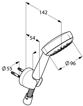 KLUDI LOGO 1S sprchová souprava 3-dílná, ruční sprcha pr. 96 mm, hadice, držák, chrom 6801005-00 Technický nákres