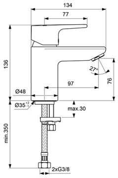 CONCEPT 200 PICCOLO umyvadlová stojánková baterie, chrom BC590AA Technický nákres