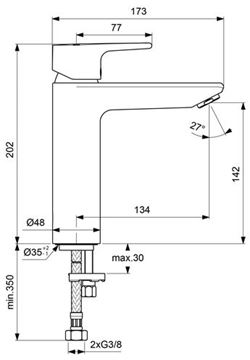 CONCEPT 200 GRANDE umyvadlová stojánková baterie, chrom BC809AA Technický nákres