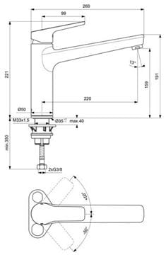 CONCEPT 200 dřezová baterie, chrom BC597AA Technický nákres
