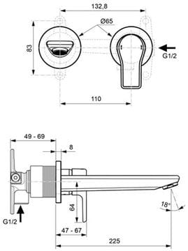 CONCEPT 200 umyvadlová podomítková baterie, chrom A7199AA Technický nákres