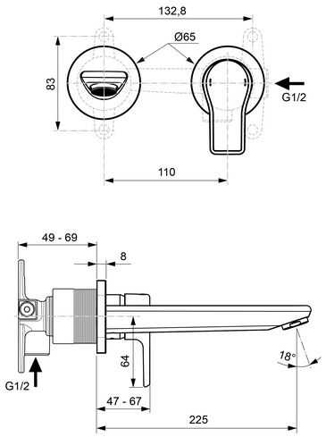 CONCEPT 200 umyvadlová podomítková baterie, chrom A7199AA Technický nákres