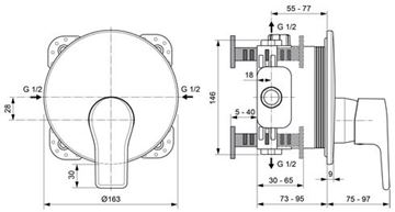 CONCEPT 200 sprchová podomítková baterie, chrom A7305AA Technický nákres