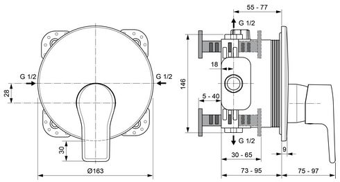 CONCEPT 200 sprchová podomítková baterie, chrom A7305AA Technický nákres