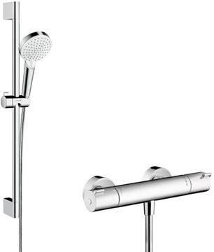 HANSGROHE CROMETTA VARIO sprchový set s termostatickou baterií, ruční sprcha se 2 proudy, tyč, hadice, bílá/chrom