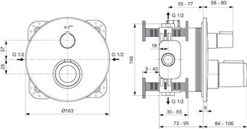CONCEPT 200 podomítkový termostat, chrom A7309AA Technický nákres