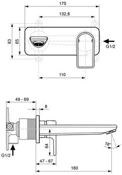 CONCEPT 300 umyvadlová podomítková baterie, chrom A7351AA Technický nákres