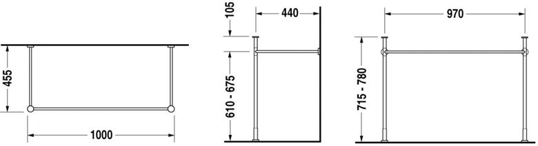 DURAVIT VERO kovový podstavec pro umyvadlo, chrom 0030721000 Technický nákres