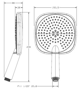 CONCEPT 300 ruční sprcha 140x140 mm, 3 proudy, chrom PM10006/CO Technický nákres