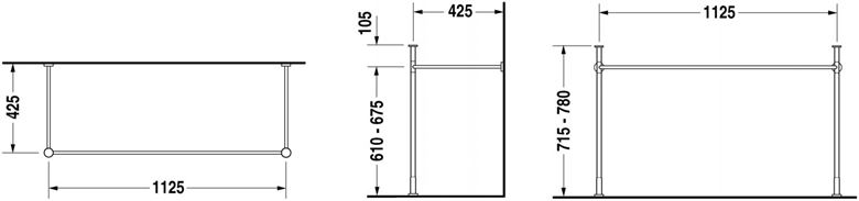 DURAVIT VERO kovový podstavec pro umyvadlo, chrom 0030741000 Technický nákres