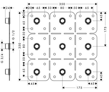 AXOR SHOWER COLLECTION montážní pomůcka 350x350mm 28470180 Technický nákres